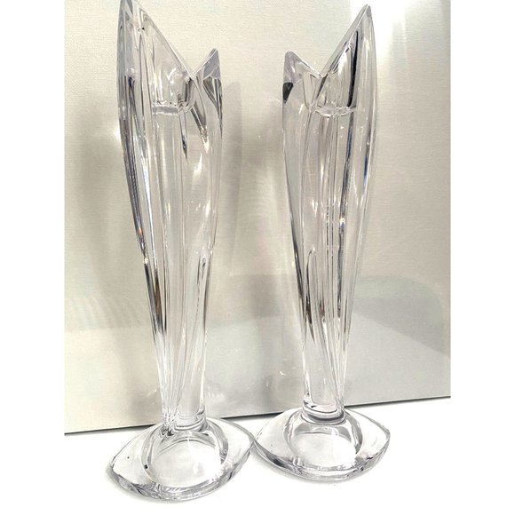 WATERFORD MARQUIS CRYSTAL PALMA CANDLESTICKS SCULPTED LEAVES MADE IN AUSTRIA - Picture 3 of 7